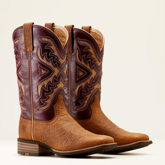 Ariat Womens San Angelo VentTEK 360 Tooled Toasted Almond Boot