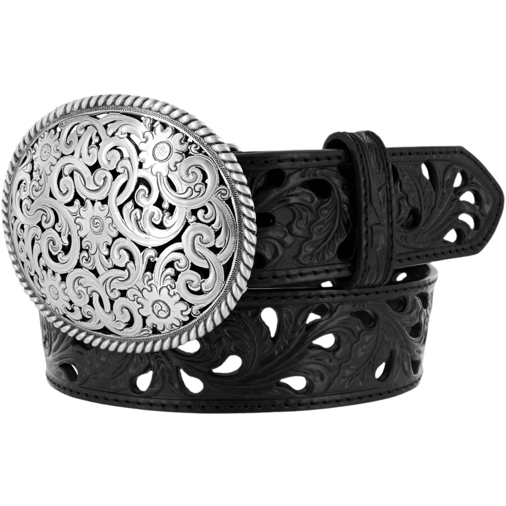 Tony Lama Pierced Filigree Black Trophy Western Belt