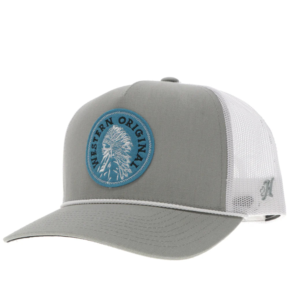 Hooey Quanah Grey/White w/Black & Blue Patch Snapback