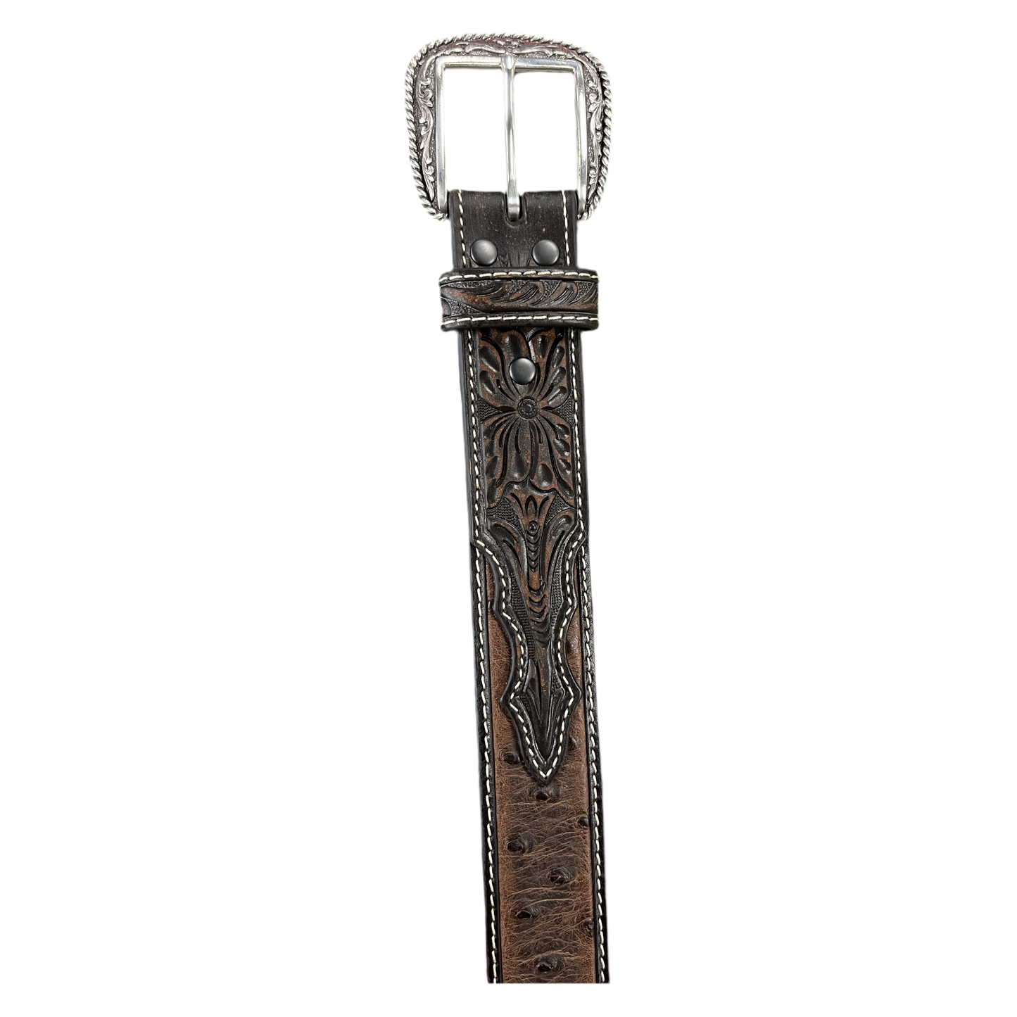 Ariat Ostrich Brown Tooled Belt