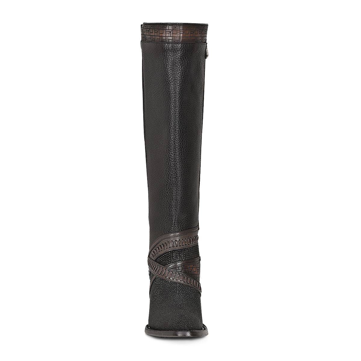 Women's Cuadra Black Stingray with Hand Woven Details Tall Boot