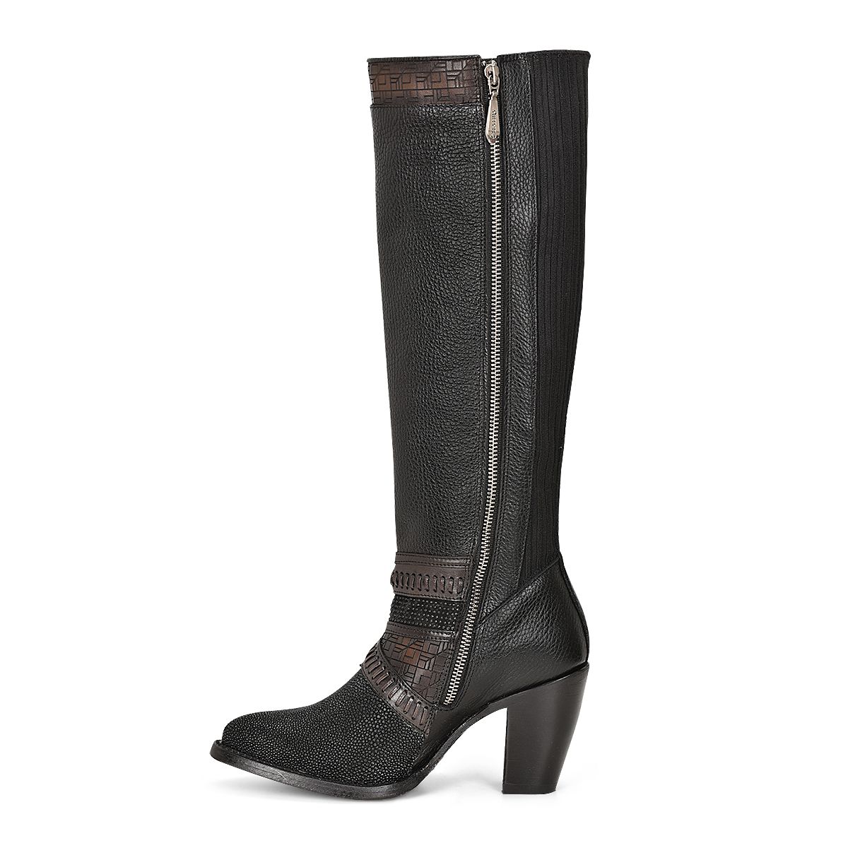 Women's Cuadra Black Stingray with Hand Woven Details Tall Boot