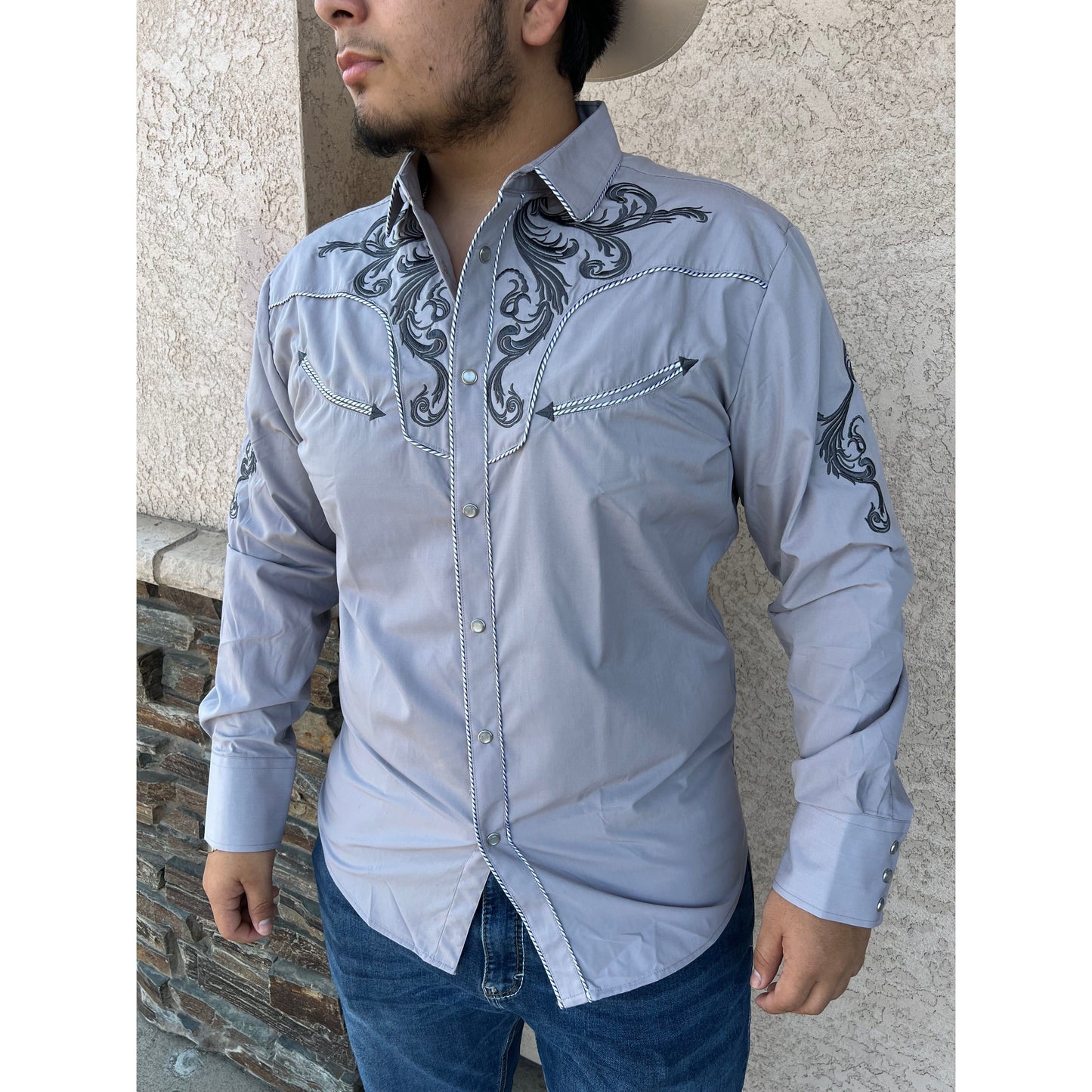 Camisa Vaquera Cuaco Bordado (Gris)