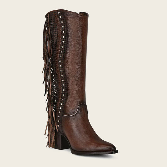 Cuadra Women's Handmade Braiding Brown Leather Tall Boot