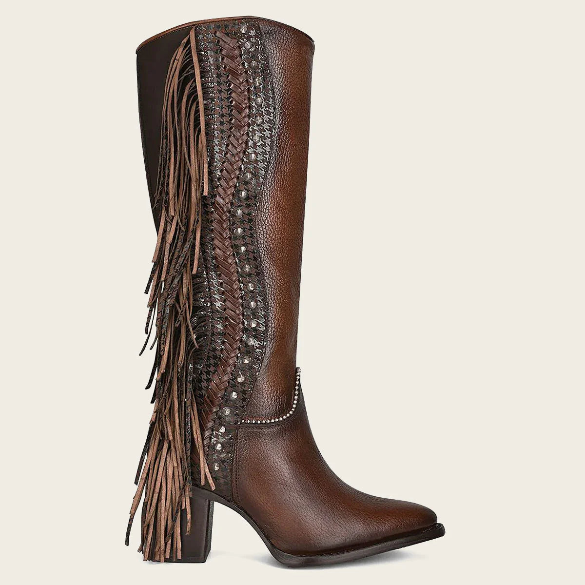 Cuadra Women's Handmade Braiding Brown Leather Tall Boot