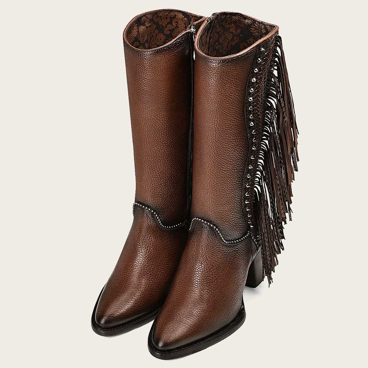 Cuadra Women's Handmade Braiding Brown Leather Tall Boot