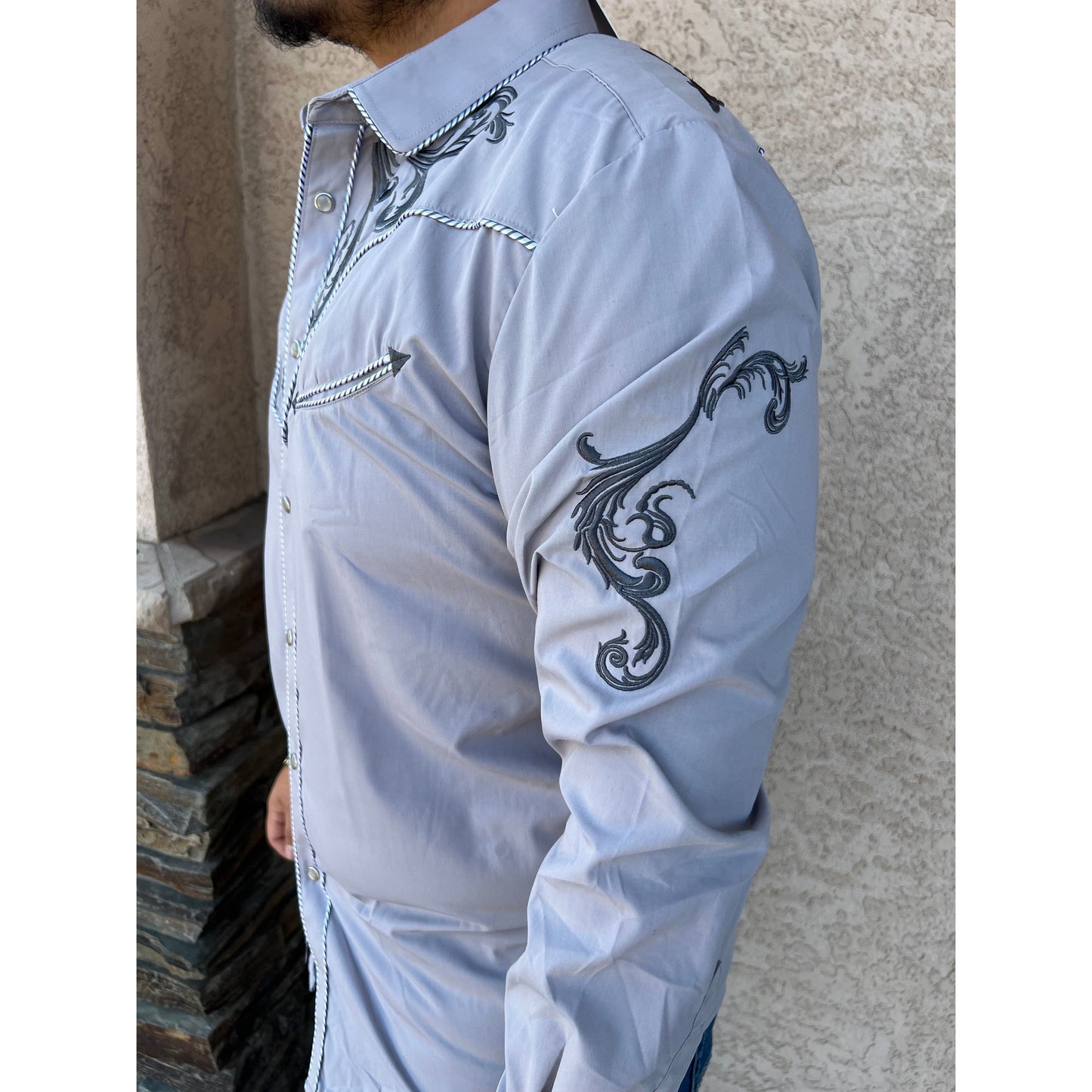 Camisa Vaquera Cuaco Bordado (Gris)