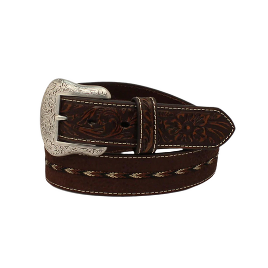 Ariat Men's Floral Tooled With Braided Striped Belt