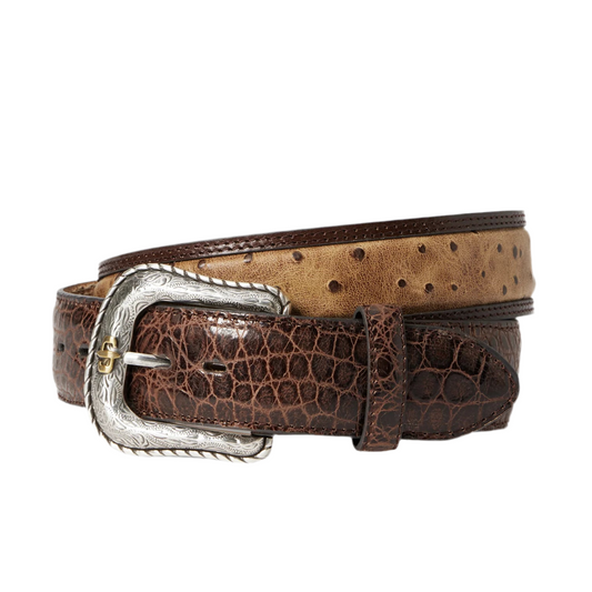 Stetson Ostrich Print Croco Embossed Western Tabs Belt