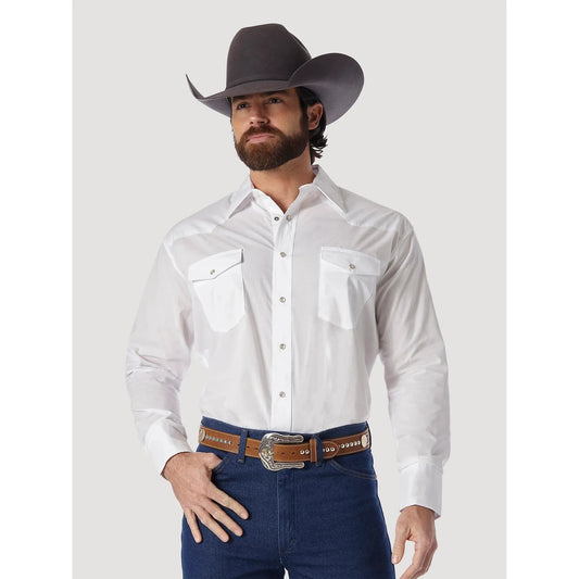 Wrangler Men's Classic Fit White Long Sleeve Broadcloth Western Snap Shirt