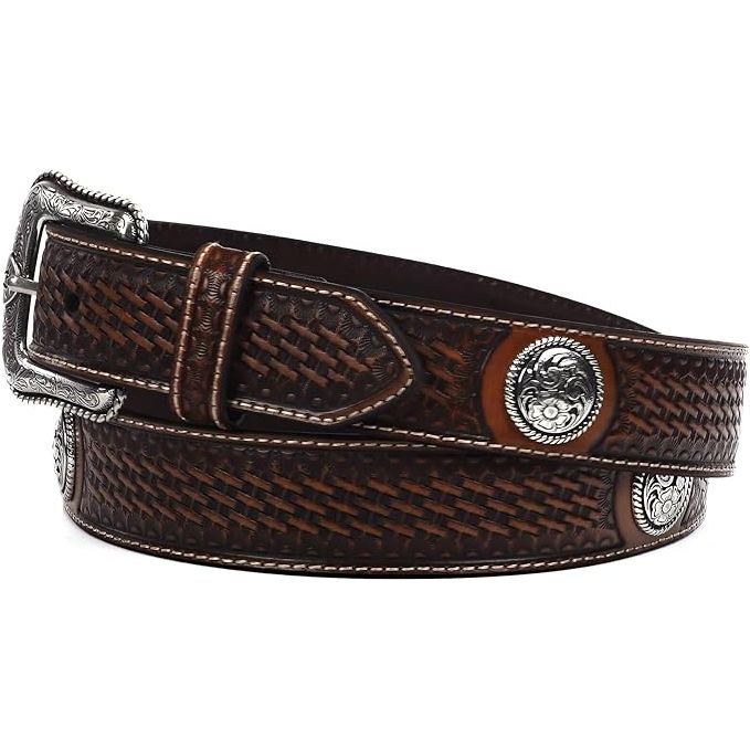 Ariat Men's Brown Leather Basketweave and Concho Belt