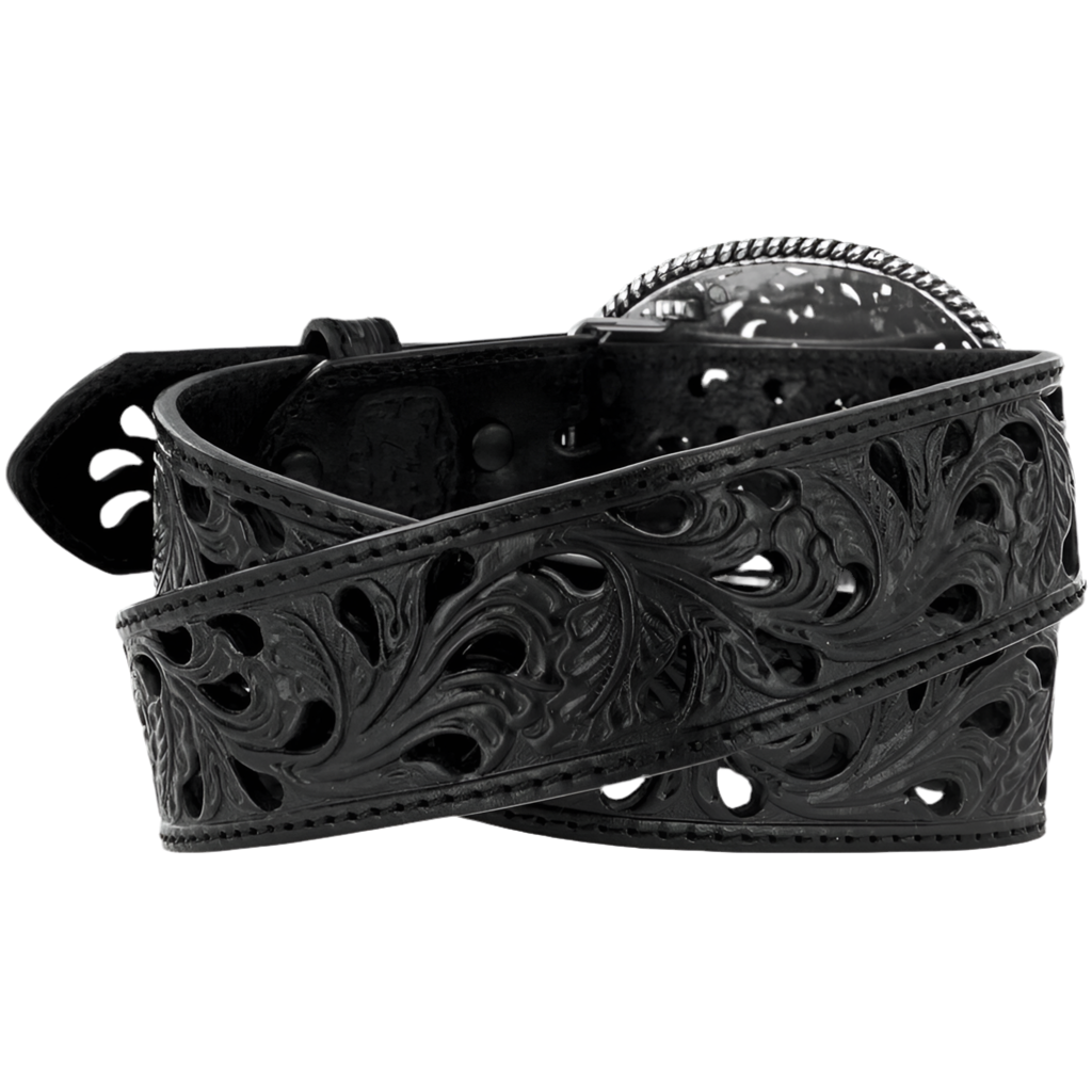 Tony Lama Pierced Filigree Black Trophy Western Belt