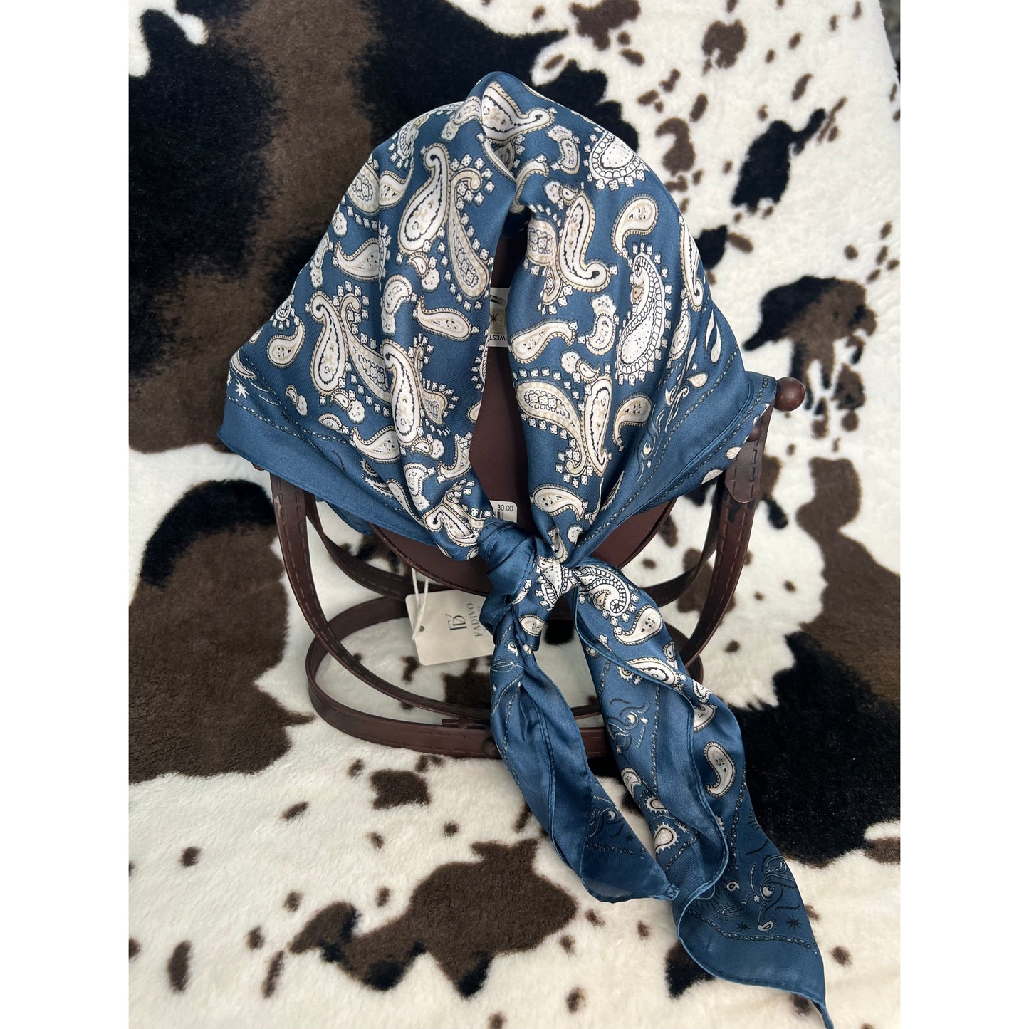 Blue Printed Silk Cowgirl Scarf