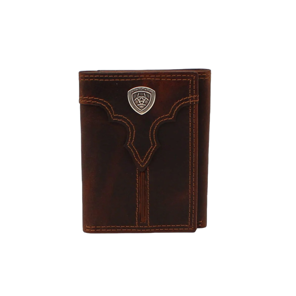 Ariat Brown Center Bump Shield Tri-Fold Wallet