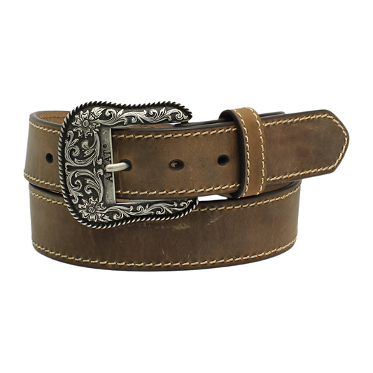 Ariat Women's Brown Silver Detailed Buckle Western Leather Belt