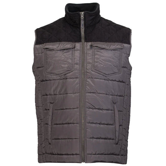 Hooey Men's Packable Vest, Grey Full Zip with Charcoal Yoke and Grey Bag