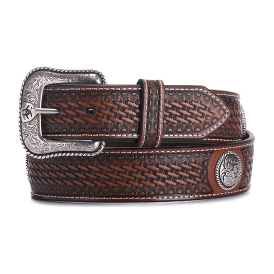 Ariat Men's Brown Leather Basketweave and Concho Belt