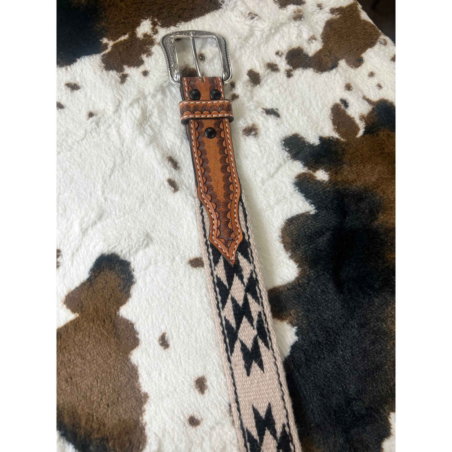 Western Tooled Sunrise Woven Blanket Design Belt