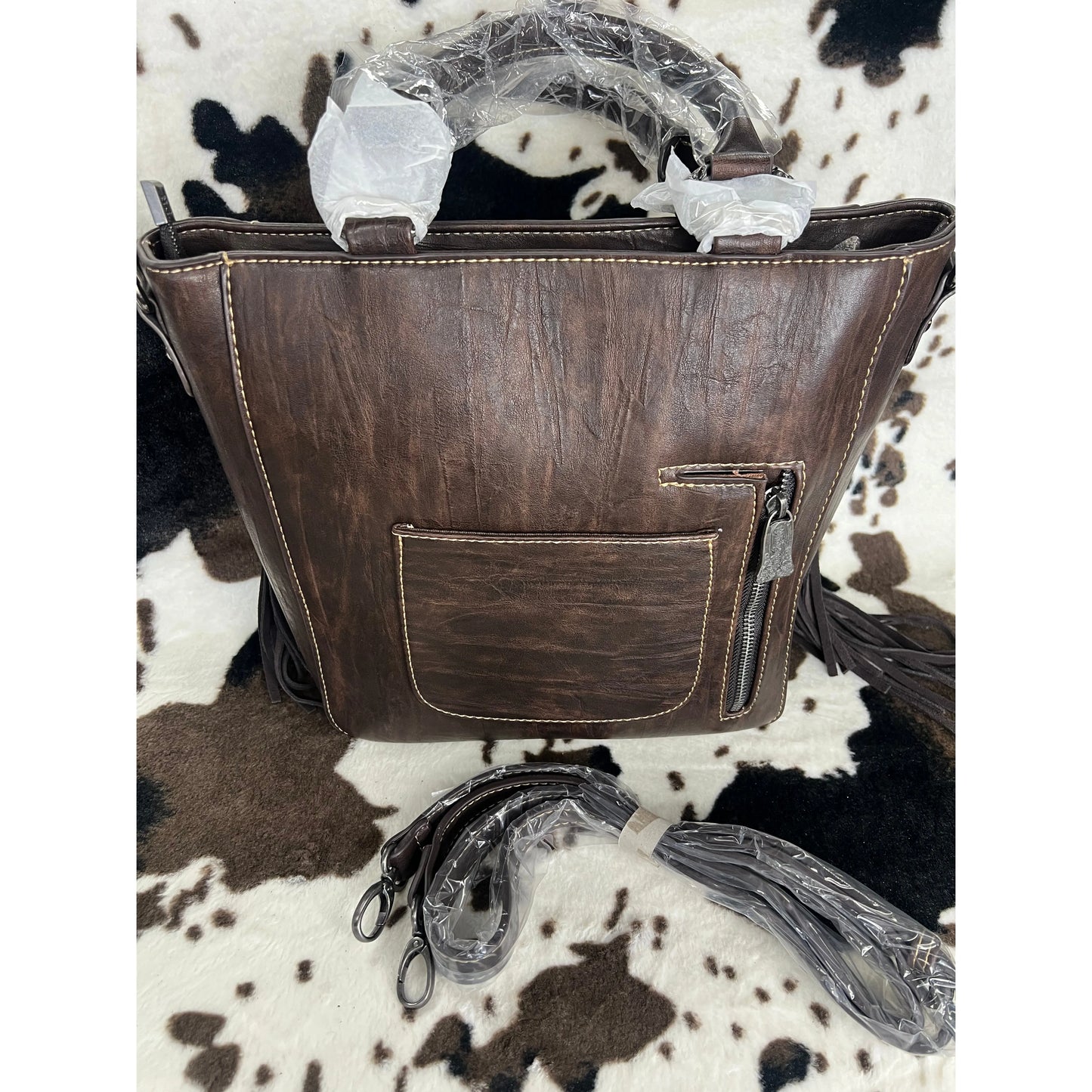 Trinity Ranch Women's Brown Engraved Fringe Bag