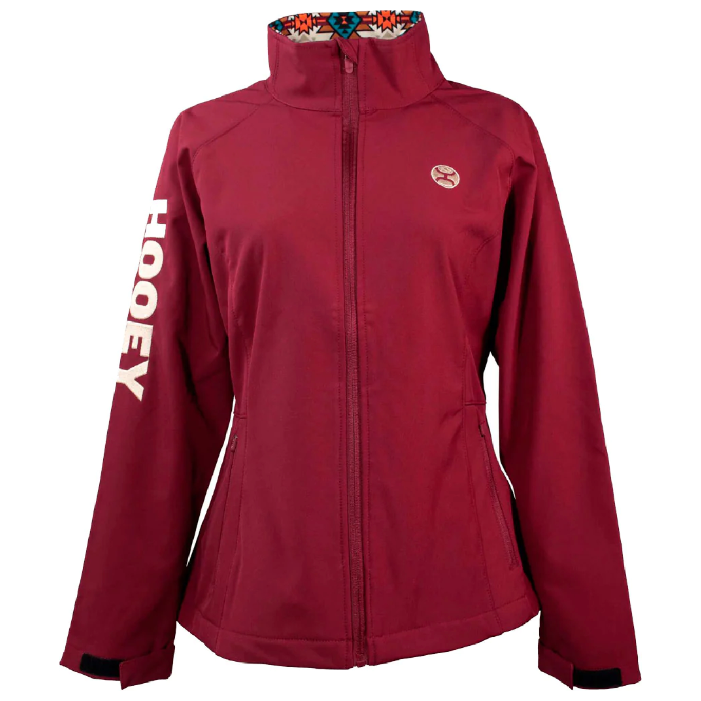 Hooey Ladies Burgundy Softshell Aztec Zip Front Logo Jacket