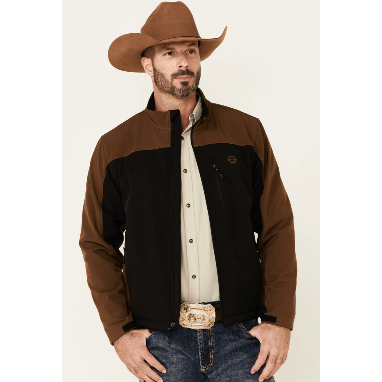 Hooey Mens Softshell Jacket, Black with Brown Sleeves