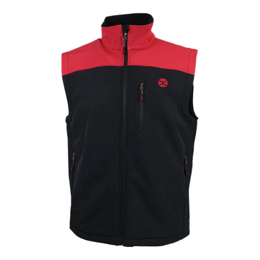 Hooey Mens Softshell Vest, Dark Grey with Red