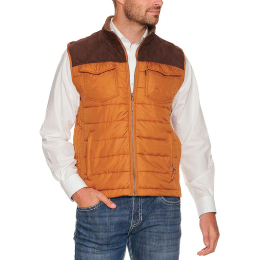 Hooey Mens Packable Vest, Tan with Brown Yoke and Tan Bag