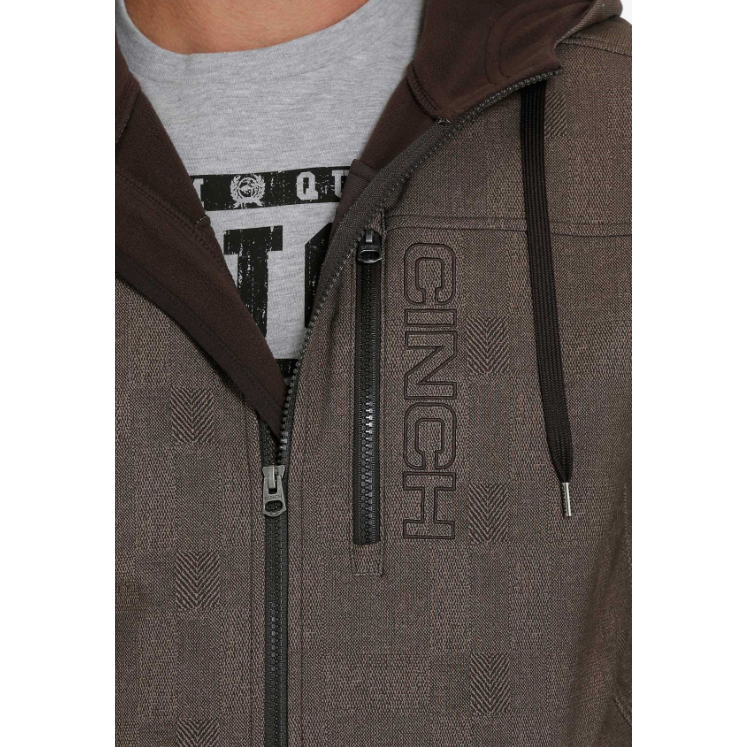 Cinch Men's Bonded Printed Brown Hooded Jacket