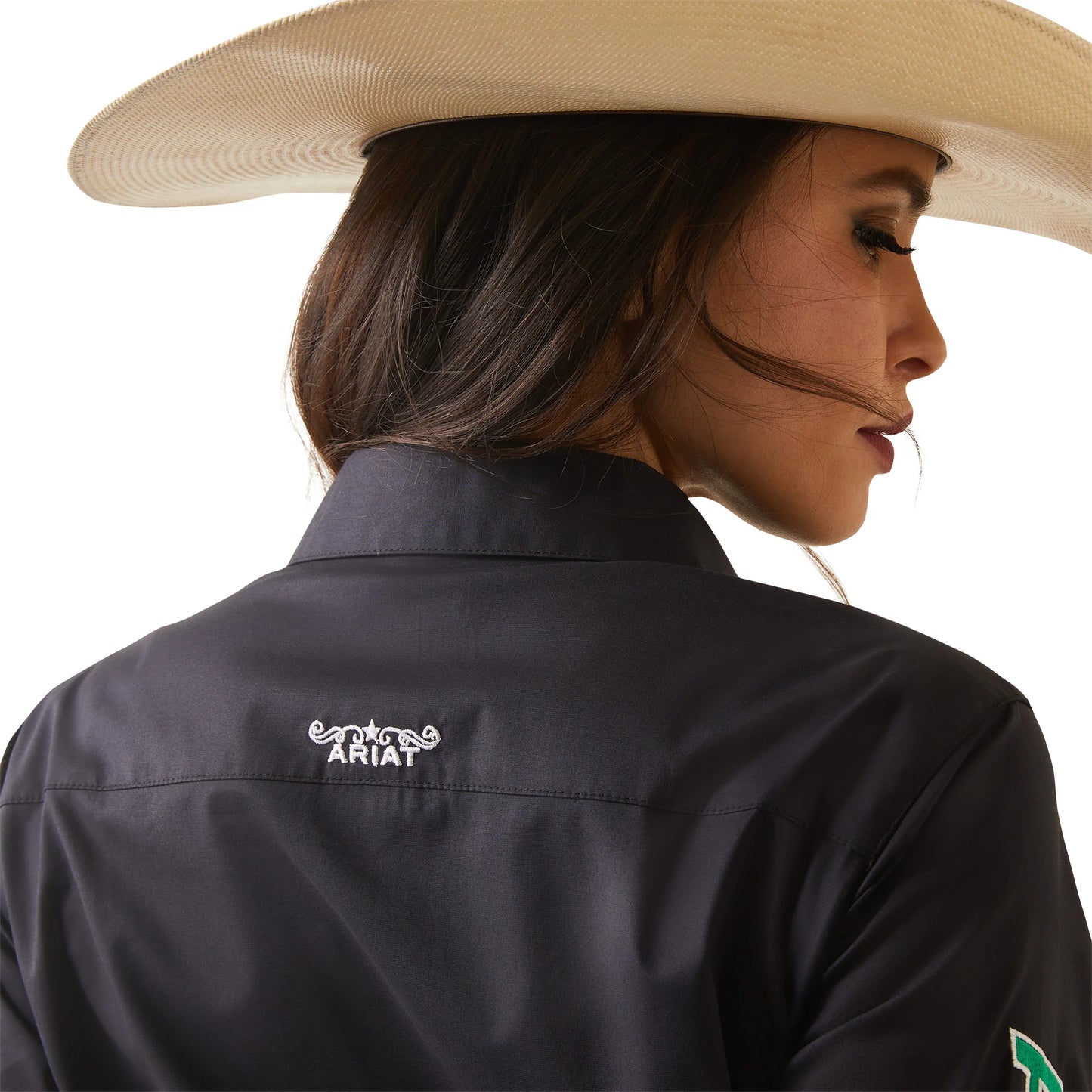 Ariat Women's Team Kirby Long Sleeve Shirt, Black with Mexico Flag Embroidery