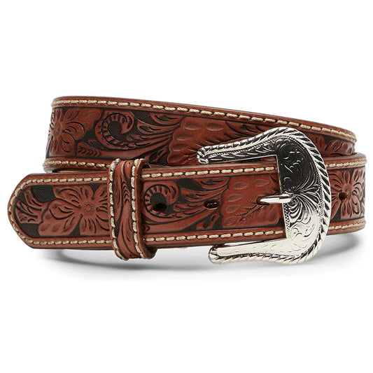 Tony Lama Men's Floral Hand Tooled Leather Western Belt