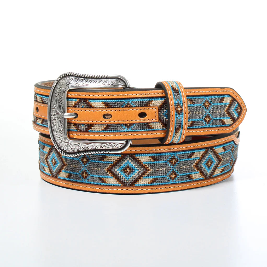 3D Aztec Tab Leathered Blue Belt